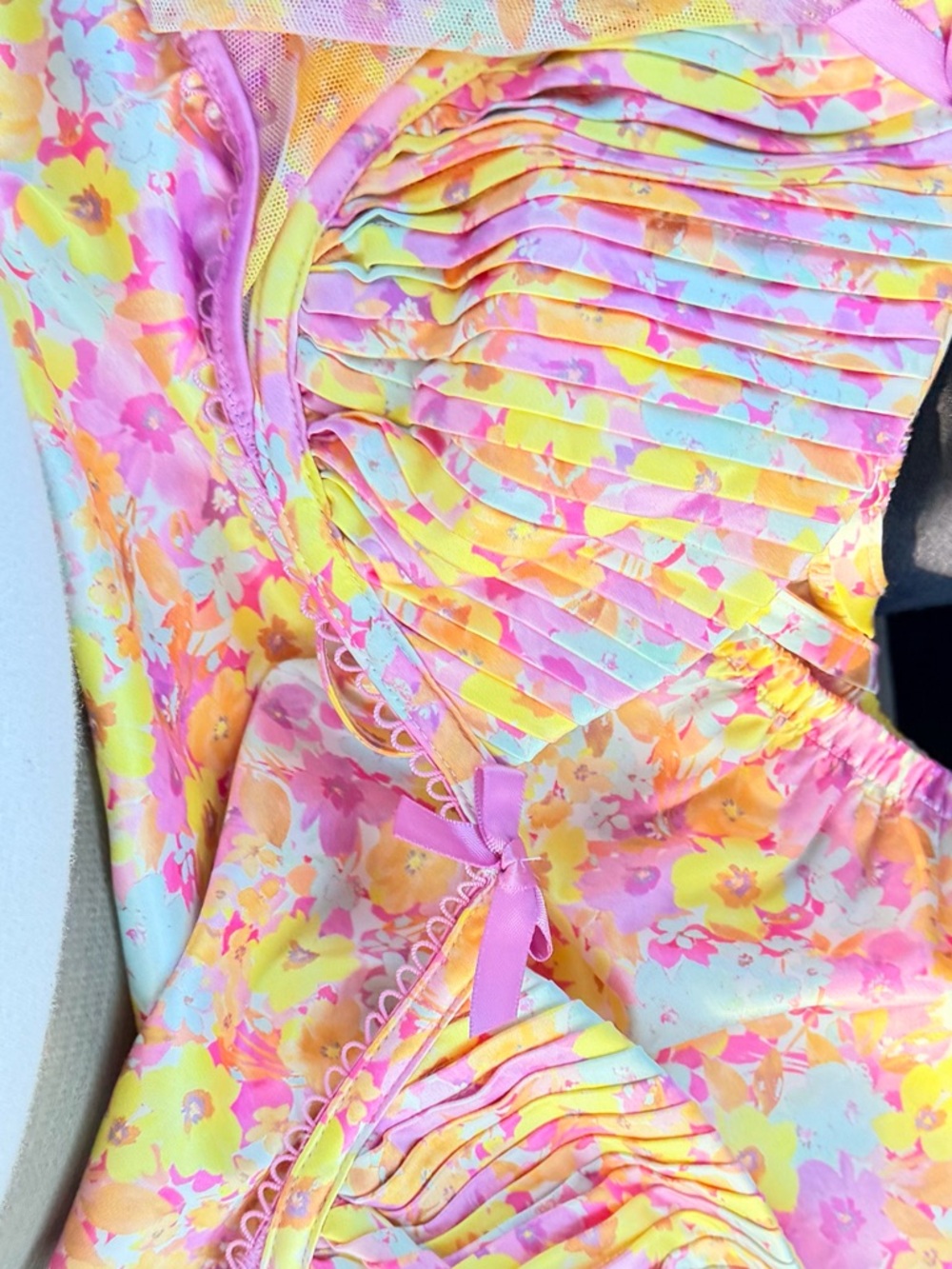 For Love & Lemons Pastel Floral 2 Piece Mini skirt and top in Pink and Yellow- - Picture 3 of 3